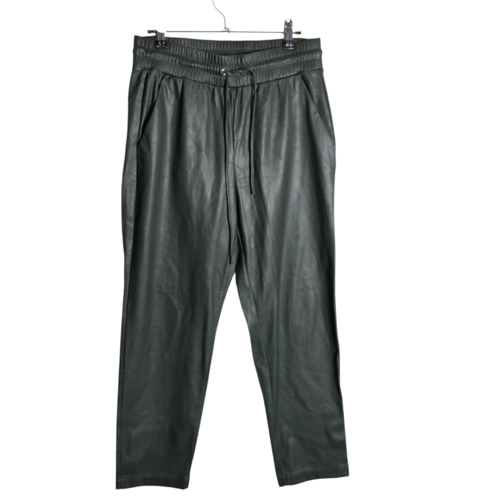 Loft Faux Leather Joggers Olive Green Elastic Waist Drawstring Pants Small
